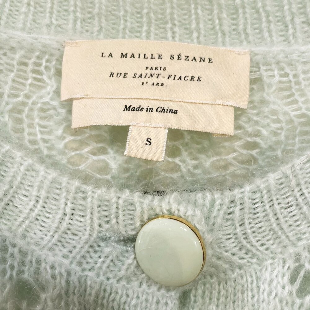 EUC Sezane Tonio Mohair Wool Fancy Knit Cardigan Seafoam Small - Picture 5 of 7